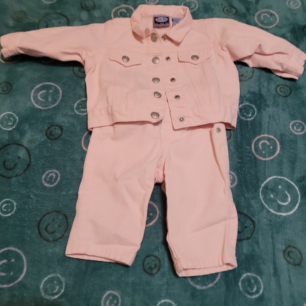 Vintage baby jeans matching outfit light pink size 3/6 months girls koala kids